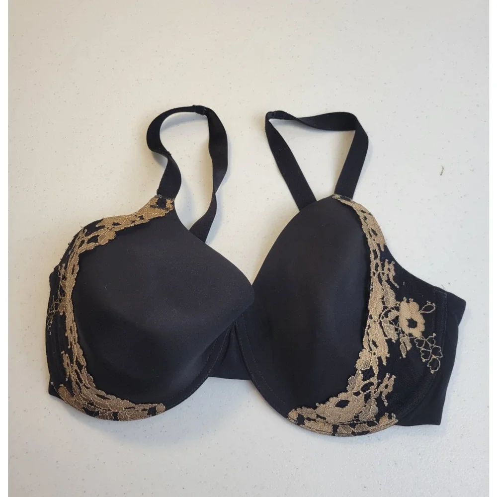 Wacoal Opulence Underwire Contour Bra Black Tan Lace Full Coverage Size 36DDD - Picture 3 of 10